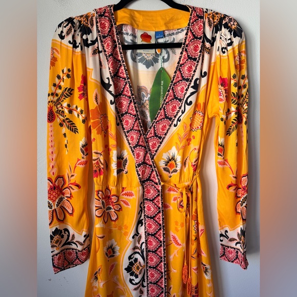 FARM RIO ANTHROPOLOGY Floral Yellow Wrap Maxi Dress - Picture 7 of 16